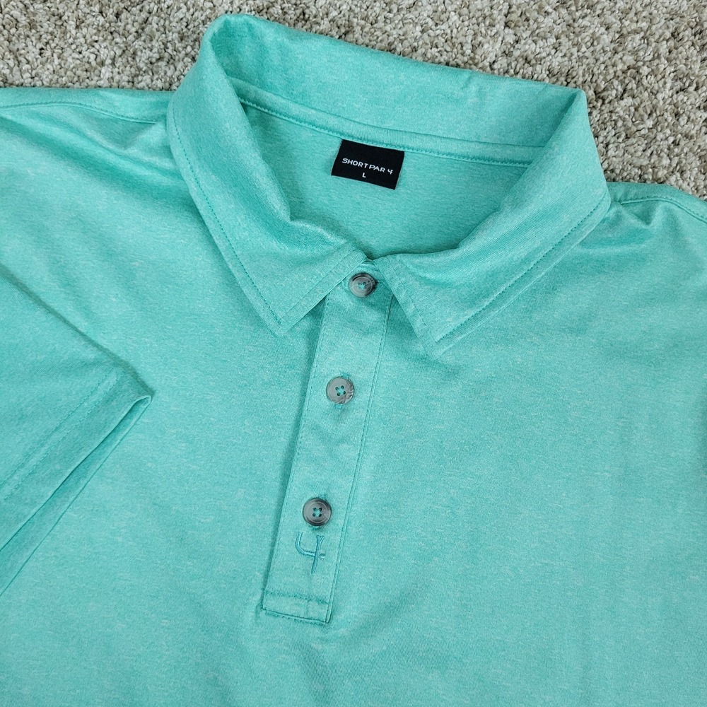 Short Par 4 Mens Large Solid Aqua Performance Stretch Golf Polo Short Sleeve